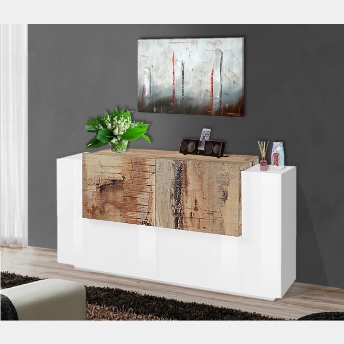 Offerta credenza Bianca lucido e Pero, 4 ante