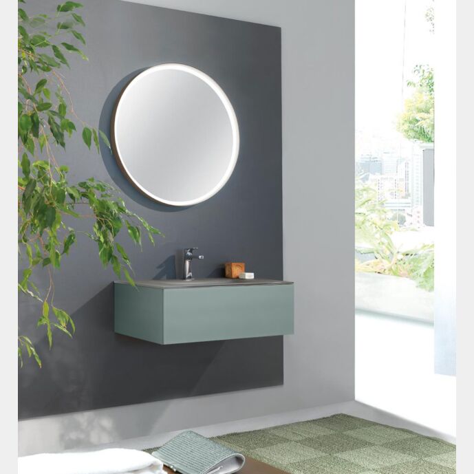 Mobile bagno con lavabo integrato con cassetto, finitura Grigio Traffico e satinato Terra