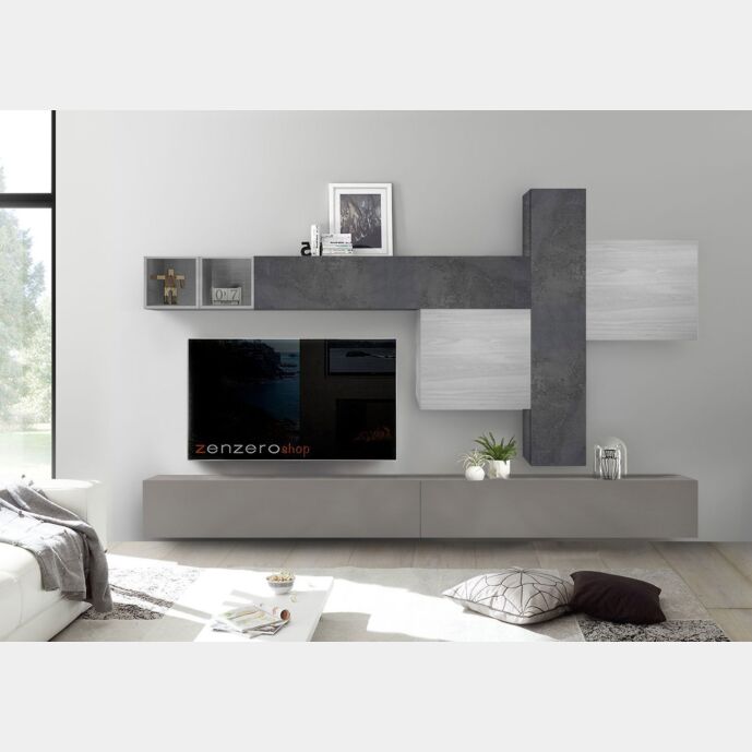 Mobili da parete soggiorno Zenzero parete attrezzata Piombo, Beton e Ardesia