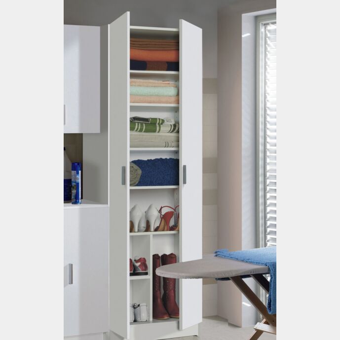 Armadio multiuso con ripiani, 2 ante, finitura bianca