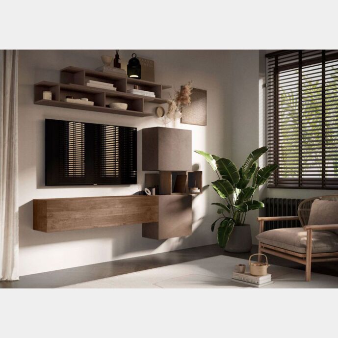 Soggiorno moderno 193x190x30 h cm, finitura Bronzo e Mercure, collezione Logica