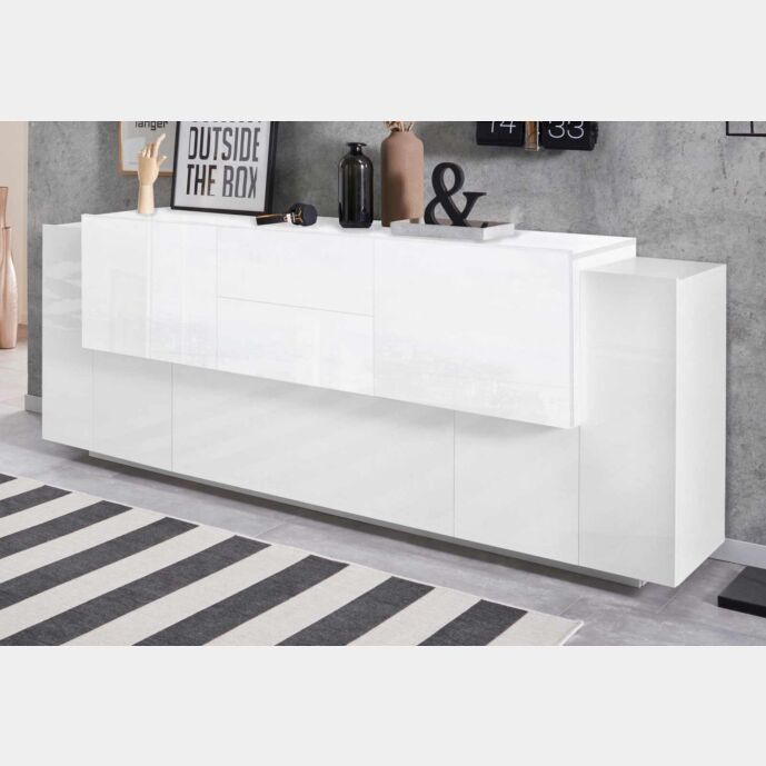 Elegante Credenza moderna 5 ante e 2 cassetti, finitura Bianca