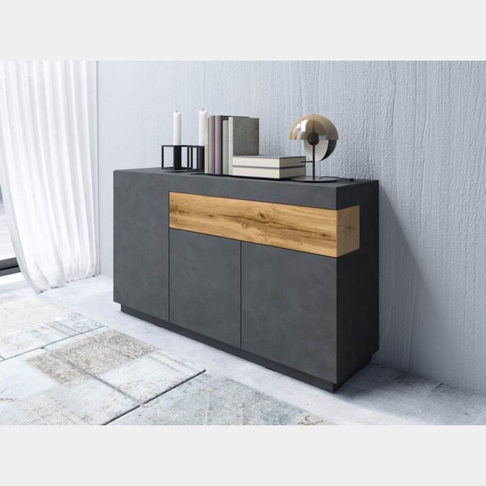 Madia salvaspazio 3 ante e 1 cassetto, antracite e rovere naturale