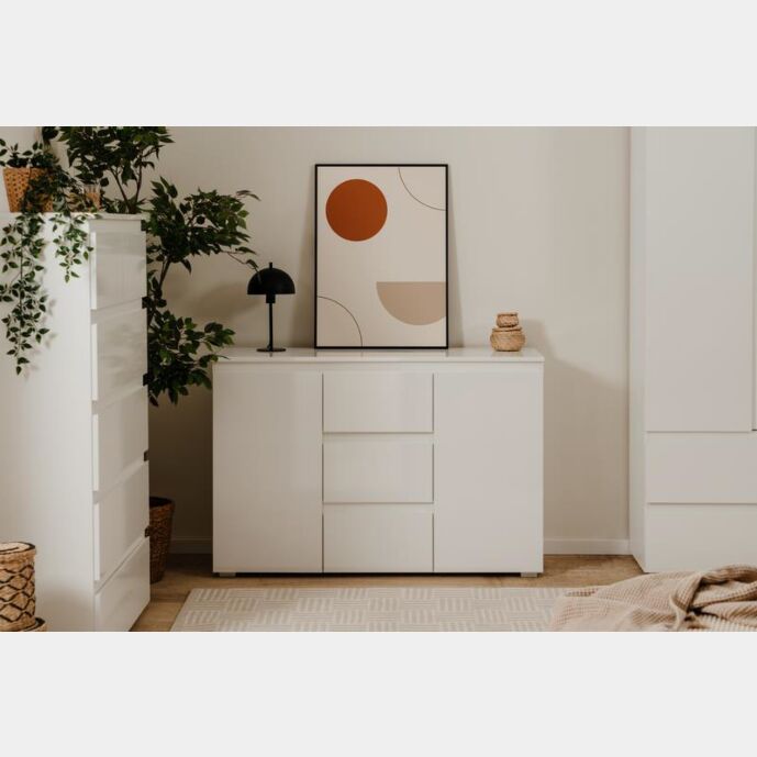 Madia salvaspazio 2 ante e 3 cassetti finitura Bianco lucido