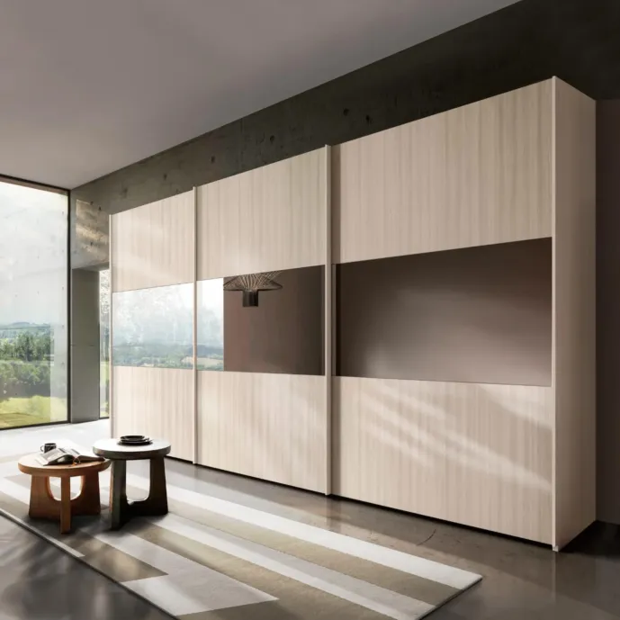 Armadio 3 ante scorrevoli con specchio, L.412 H.256, Olmo natura Zenzero Shop