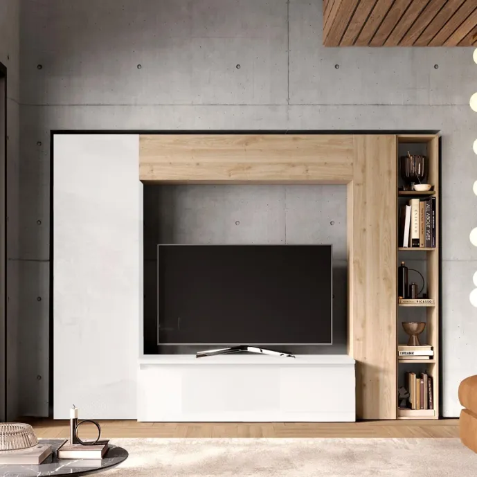 Parete attrezzata 249x40x186 h cm, Bianco lucido e Cadiz, collezione Logica Zenzero Shop