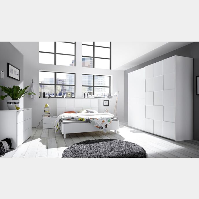 Camera da letto completa moderna in finitura bianco opaco armadio 220x210