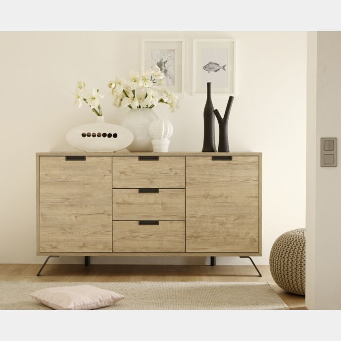 Credenza Moderna, Madia di Design, 2 ante e 3 cassetti, Legno Sherwood Oak
