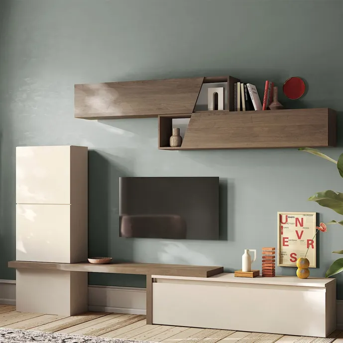 Parete attrezzata 300x40x180 h cm, Cashmere e Mercure, collezione Logica Zenzero Shop