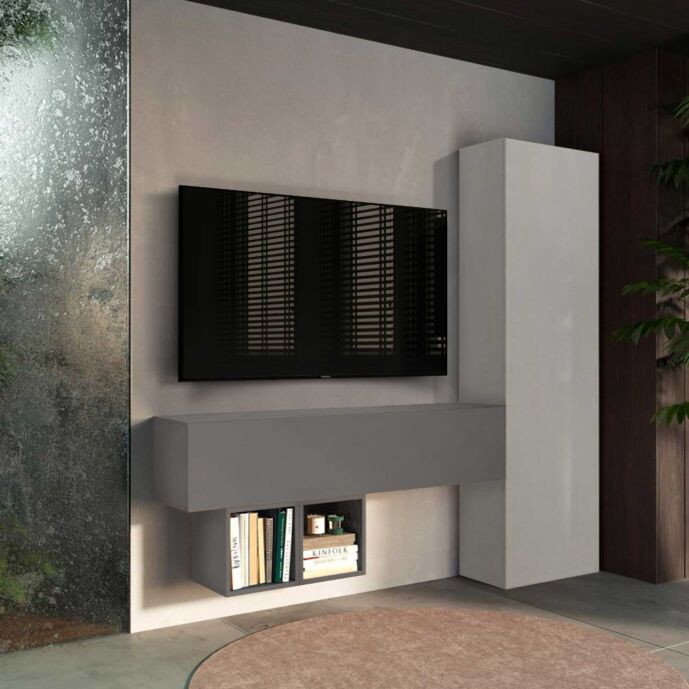 Parete Attrezzata di design Made in Italy, Ardesia e Gesso Zenzero Shop