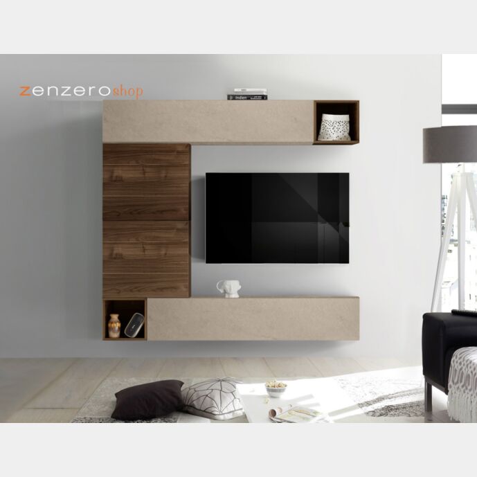 Parete attrezzate Zenzero parete sospesa in Noce Dark, Mercure e Argilla