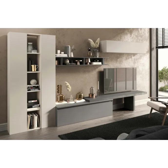 parete con librerie e colonne