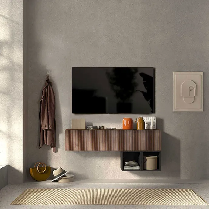 Parete attrezzata 138x30x140 h cm, Lava e Mercure cannettato, collezione Logica Zenzero Shop
