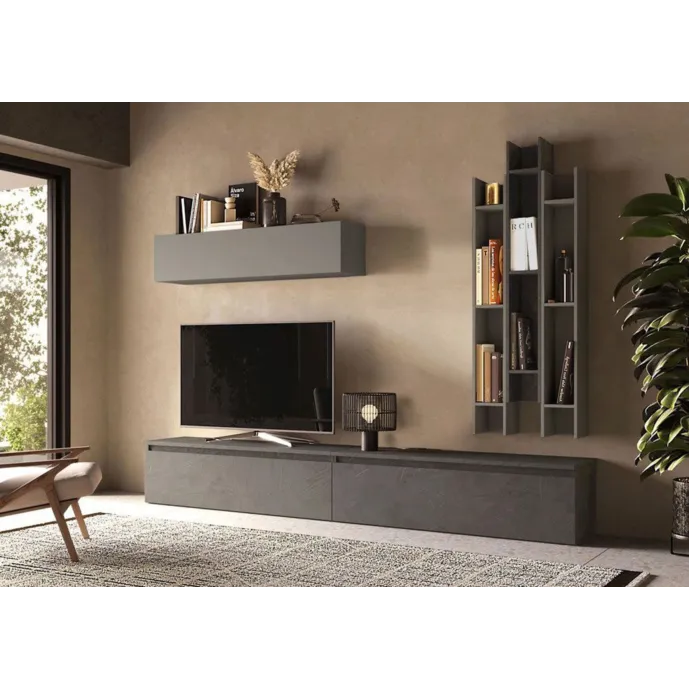 Parete attrezzata 276x40x210 h cm, Ardesia e Piombo, collezione Logica Zenzero Shop