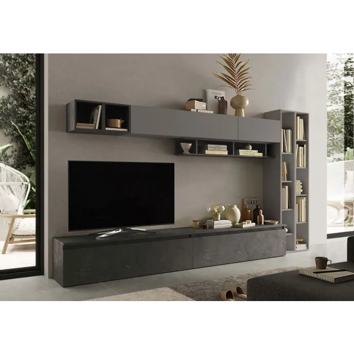 Parete attrezzata 332x40x186 h cm, Ardesia e Piombo, collezione Logica Zenzero Shop