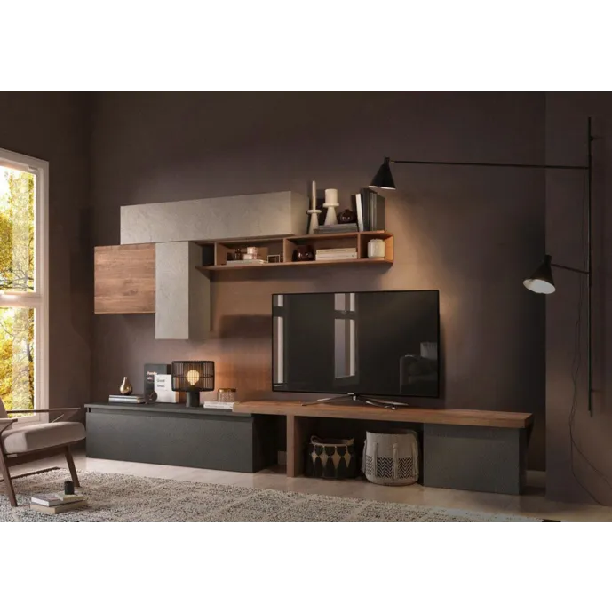 Parete Attrezzata 280x40x202 h cm, Mercure, Argilla e Lava, collezione Logica Zenzero Shop