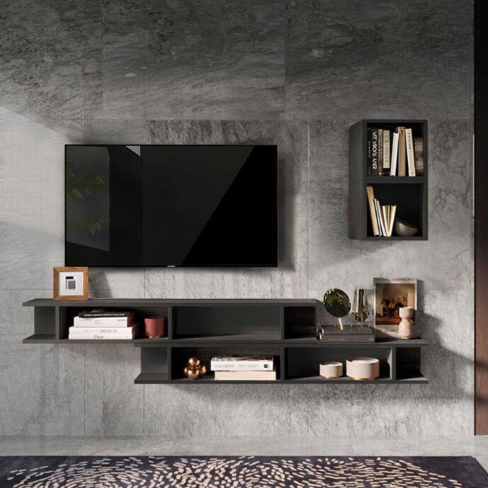 Parete attrezzata moderna con librerie Piombo, 100% Made in Italy Zenzero Shop