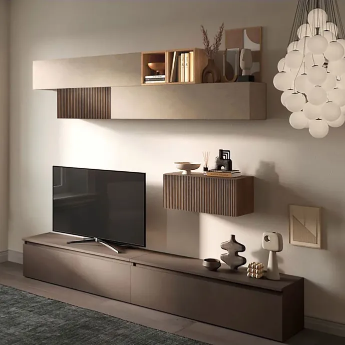 Parete attrezzata 276x40x186 h cm, Bronzo, Cadiz, Argilla e Mercure cannettato, collezione Logica Zenzero Shop