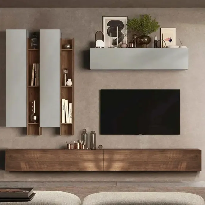 Parete attrezzata 276x30x210 h cm, Gesso e Mercure, collezione Logica Zenzero Shop