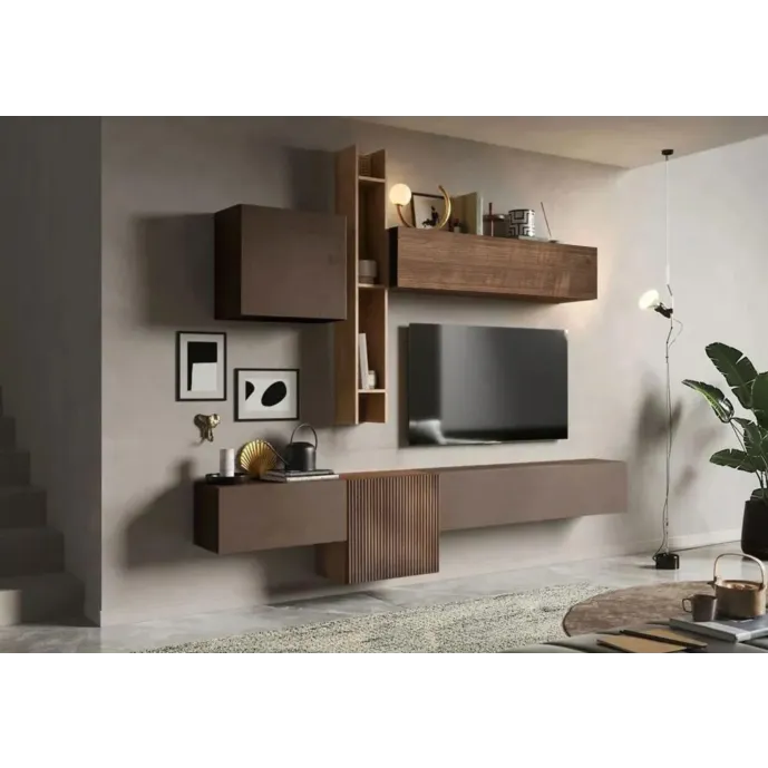 Parete attrezzata 262x30x220 h cm, Mercure cannettato e Bronzo, collezione Logica Zenzero Shop