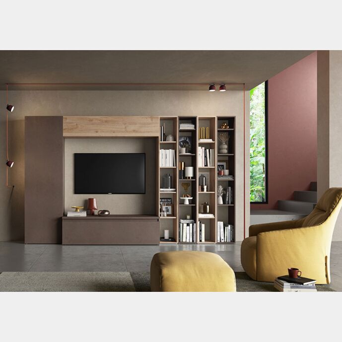 Parete attrezzata L.305, finitura Cadiz e Bronzo