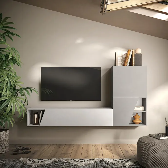 Parete attrezzata 193x30x150 h cm, Ardesia e Gesso, collezione Logica Zenzero Shop