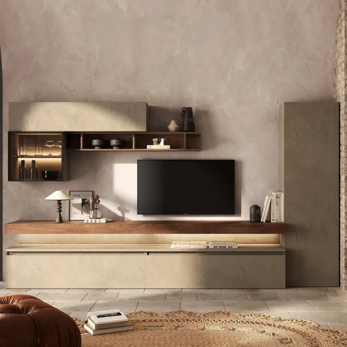 Parete attrezzata moderna, Mercure e Argilla, L.330