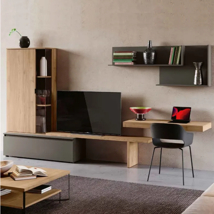 parete con scrivania noce