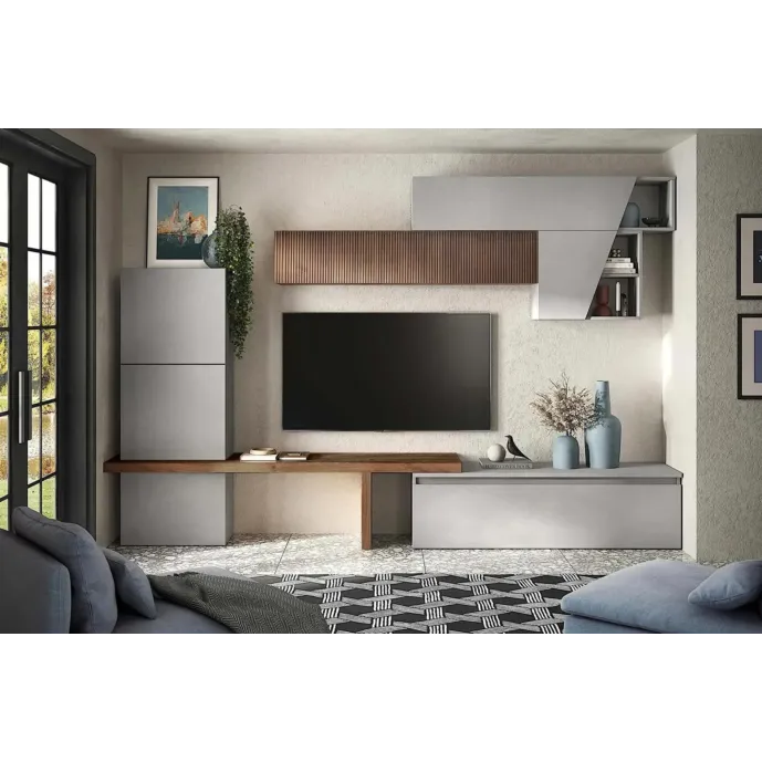 Parete attrezzata 305x40x210 h cm, Gesso e Mercure cannettato, collezione Logica Zenzero Shop