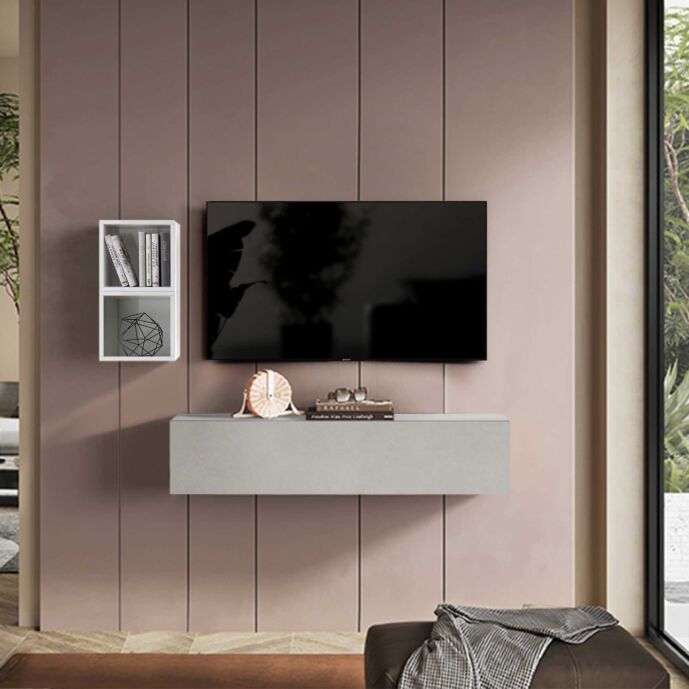 Parete Attrezzata 138x30x150 h cm, Gesso e Bianco lucido, collezione Logica Zenzero Shop