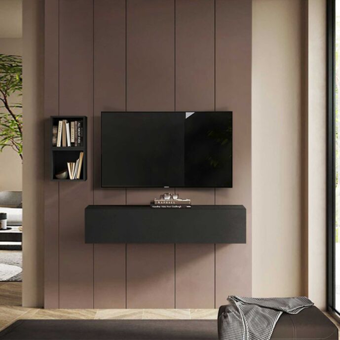 Parete attrezzata, Soggiorno moderno, finitura Lava Zenzero Shop