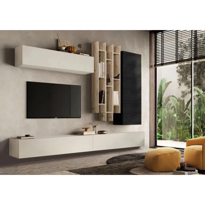 Parete attrezzata 276x30x210 h cm, Cadiz, Cashmere, Nero- Logica Zenzero Shop