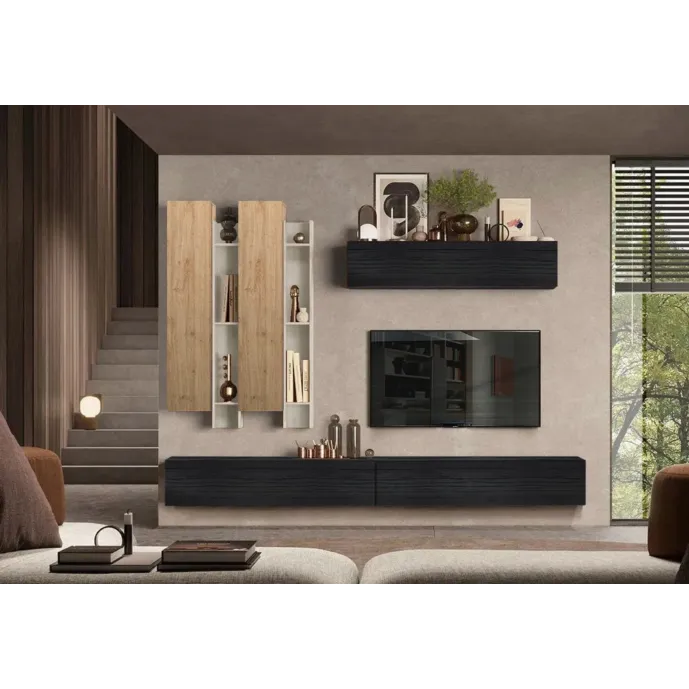 Parete sospesa Cashmere, Cadiz e Nero frassinato, design moderno Zenzero Shop