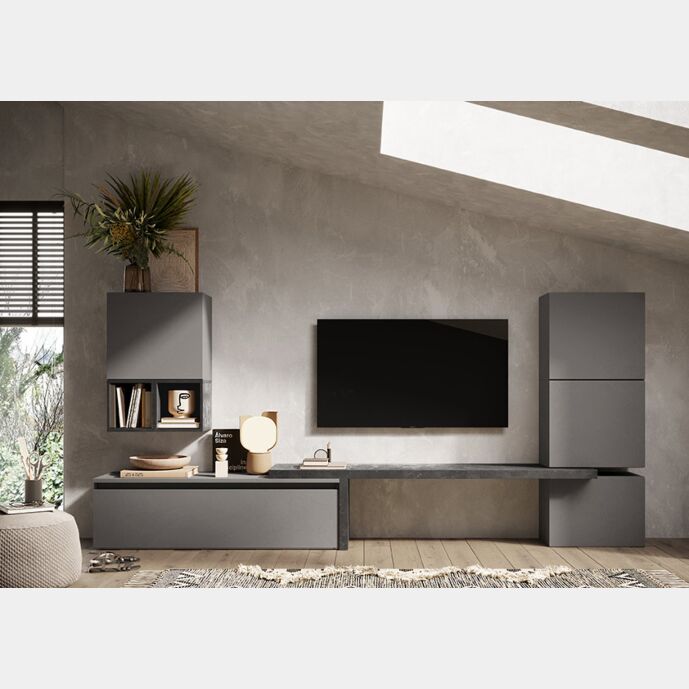 Parete attrezzata moderna L.322 colore Ardesia e Piombo