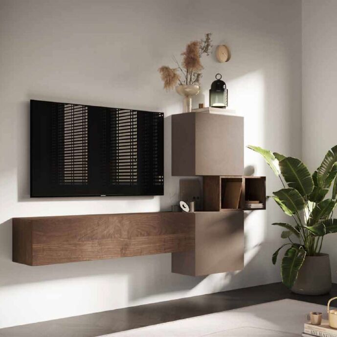 Parete attrezzata di design, moderna L.220 cm, finitura Bronzo e Mercure Zenzero Shop