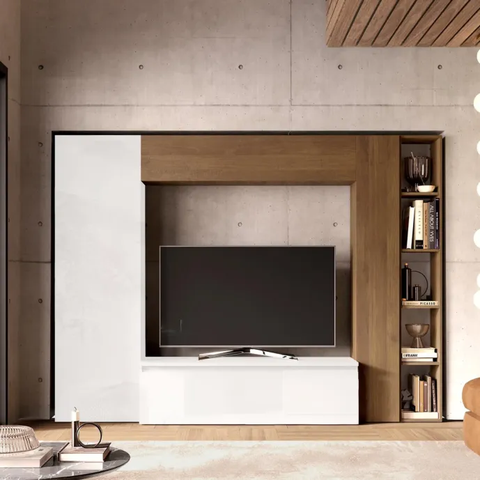 Parete attrezzata 249x40x186 h cm, Mercure e Bianco lucido, collezione Logica Zenzero Shop