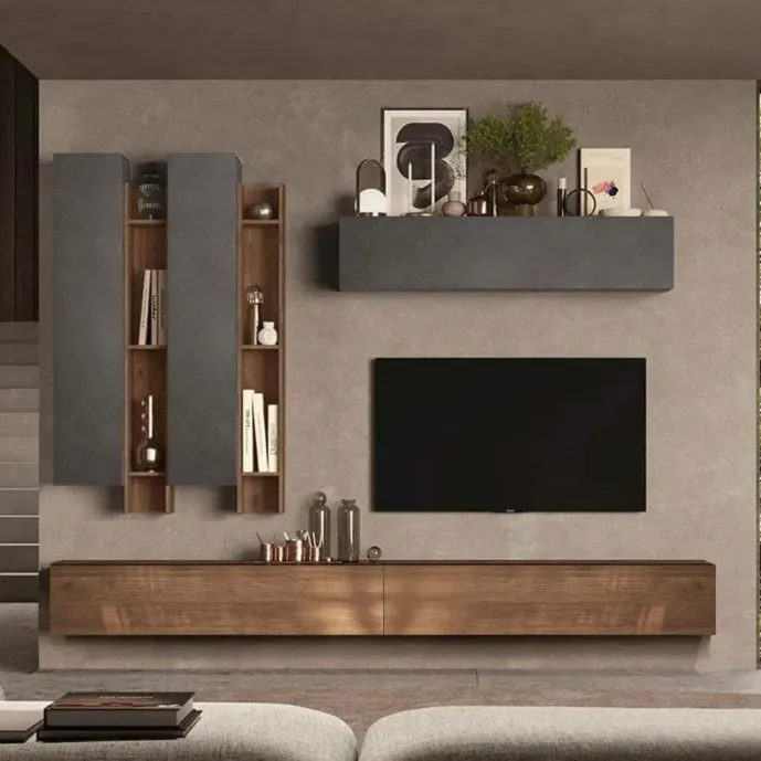 Parete attrezzata 276x30x210 h cm, Piombo e Mercure, collezione Logica Zenzero Shop