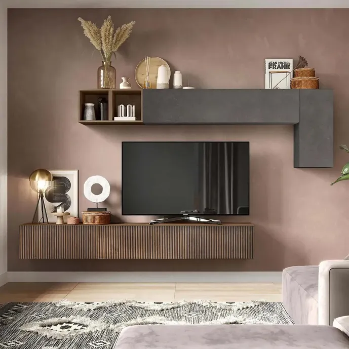 Parete attrezzata 276x30x180 h cm, Piombo e Mercure cannettato, collezione Logica Zenzero Shop