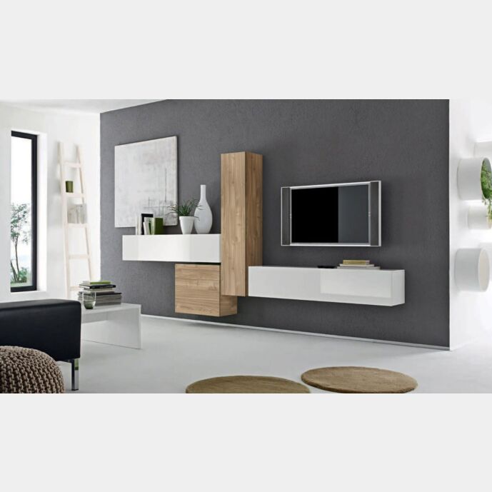 Composizione a parete bianco lucido con cubo e pensile cadiz