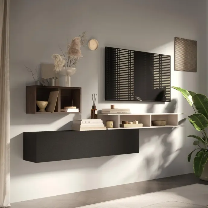 Parete attrezzata 190x30x150 h cm, Mercure, Cashmere e Lava, collezione Logica Zenzero Shop