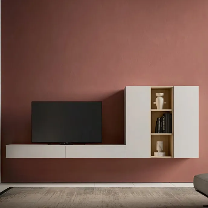 Parete attrezzata SKT11 Tomasella, Ghiaccio laccato e Rovere sabbia