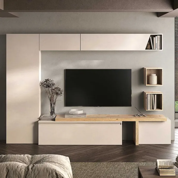 Parete attrezzata 300x40x186 h cm, Cashmere e Cadiz, collezione Logica Zenzero Shop