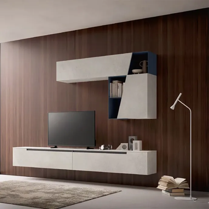 Parete attrezzata Tomasella SKT17, Calce chiara e Blu di Prussia