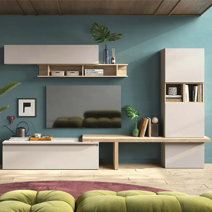 Parete attrezzata 310x40x175 h cm, Cashmere e Cadiz, collezione Logica Zenzero Shop