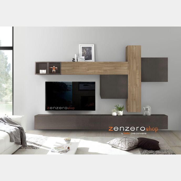 Pareti attrezzate design Soggiorno Zenzero parete attrezzata con ribalte e cubi