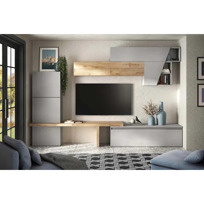 Parete attrezzata 305x40x210 h cm, Gesso e Cadiz, collezione Logica Zenzero Shop