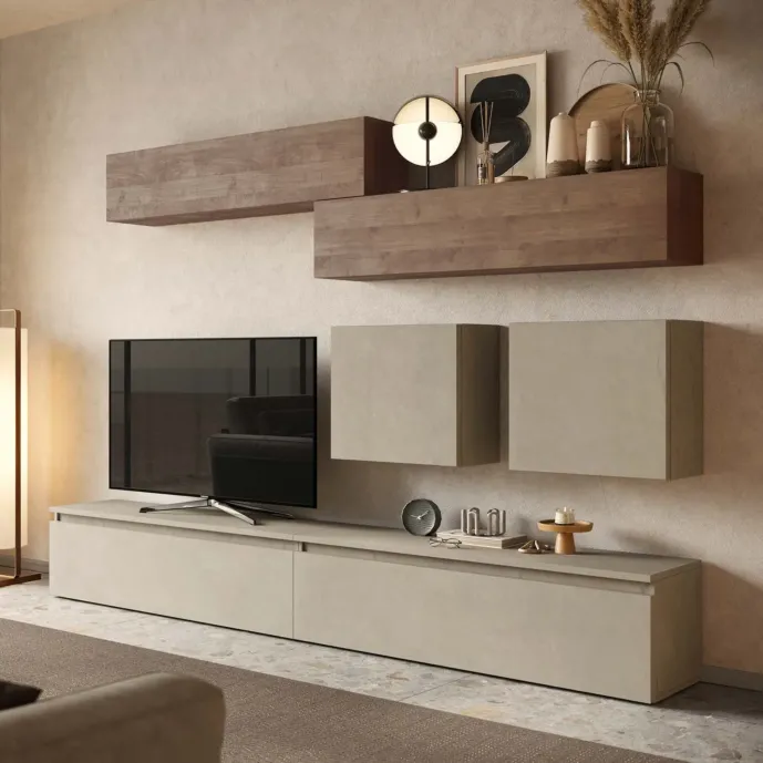 Parete attrezzata 276x40x190 h cm, Argilla e Mercure, collezione Logica Zenzero Shop