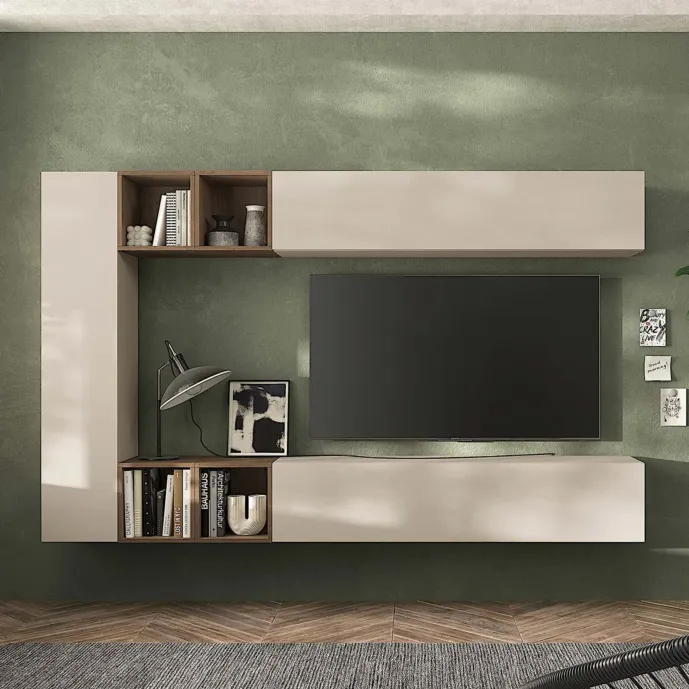 Parete attrezzata 223x30x195 h cm, Cashmere e Mercure, collezione Logica Zenzero Shop