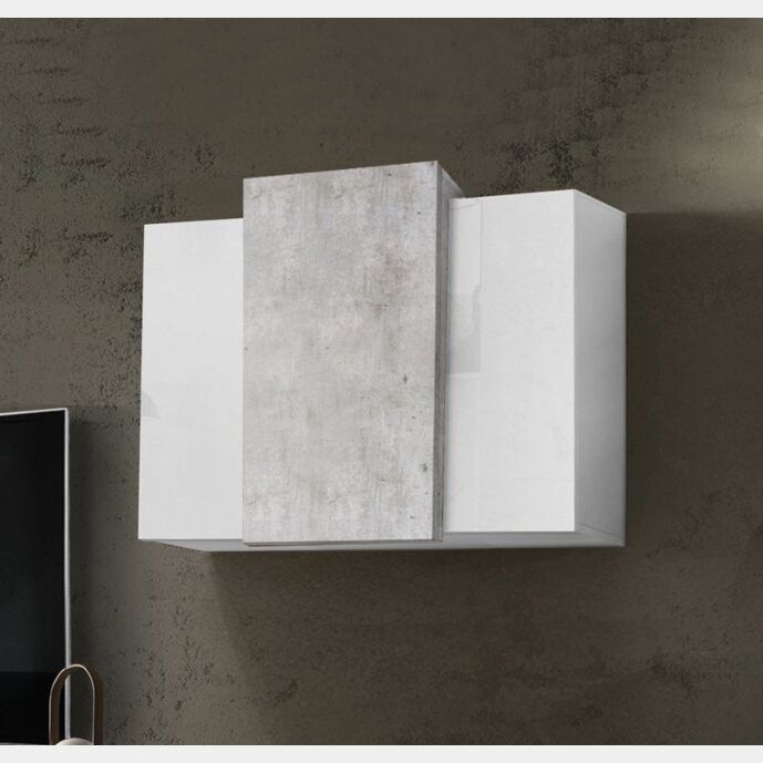 Pensile sospeso Cemento e Bianco lucido con 3 ante