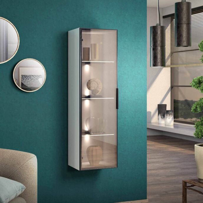 Pensile verticale appeso, finitura Bianco lucido con anta in vetro